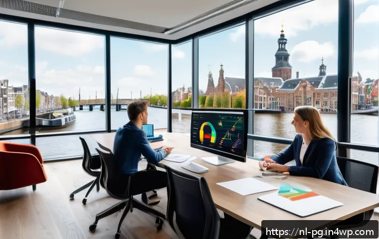 BB 세일즈 프로세스 개선을 위한 고객 요구 분석 - A modern B2B sales meeting scene in a sleek Amsterdam office, featuring diverse business professiona...